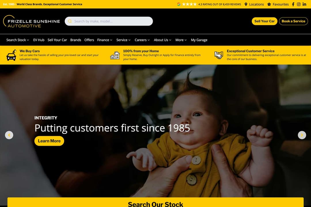 A screen shot of the Frizelles Sunshine website