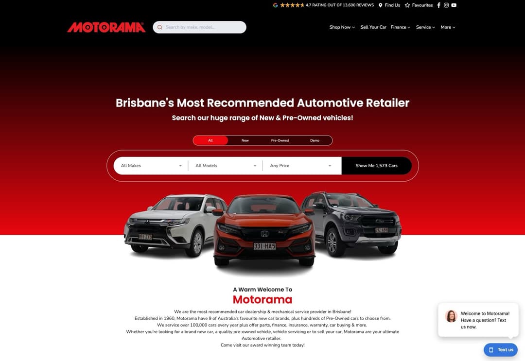 A screen shot of the Motorama website