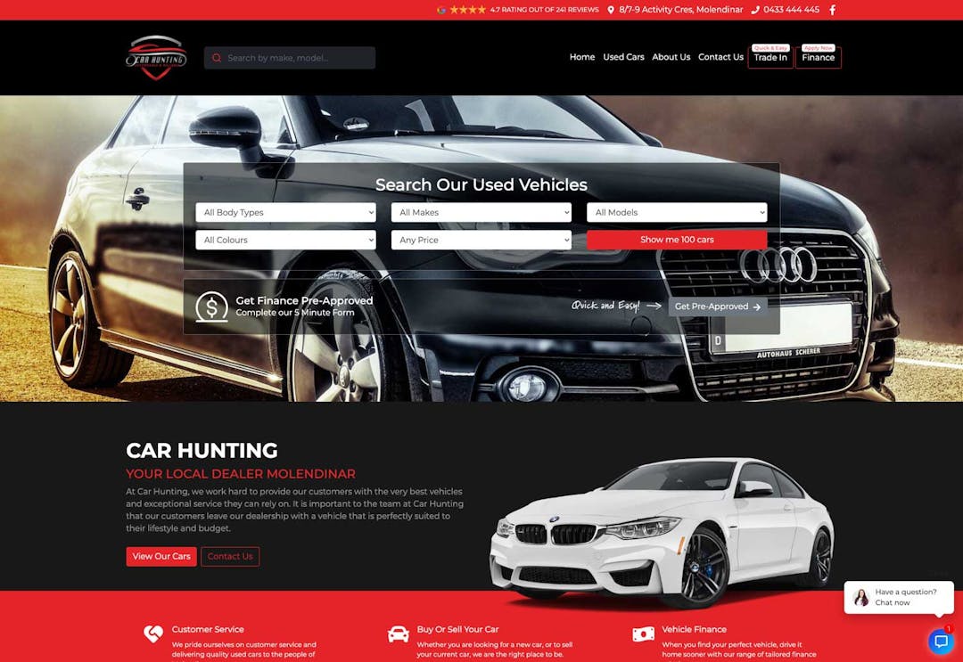 A screen shot of the Car Hunting website