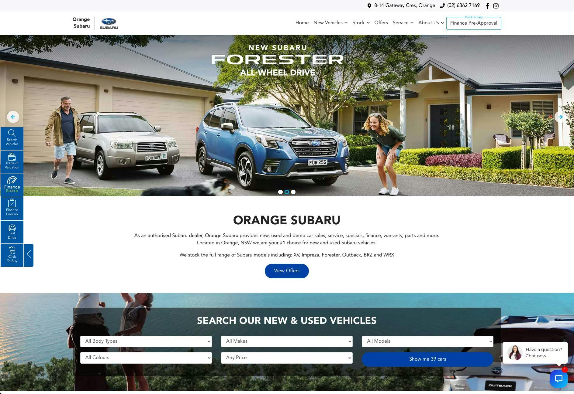 A screen shot of the Subaru Dubbo website