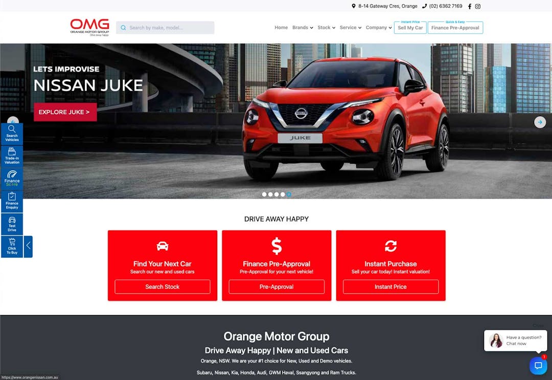 A screen shot of the Orange Motor Group website