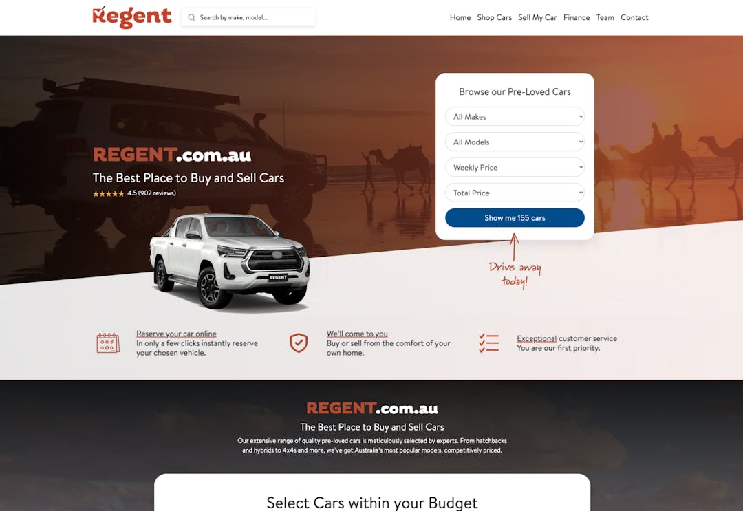 A screen shot of the Regent website