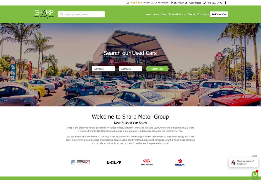A screen shot of the Sharp Motor Group website