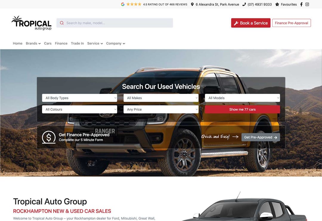 A screen shot of the Tropical Auto Group website