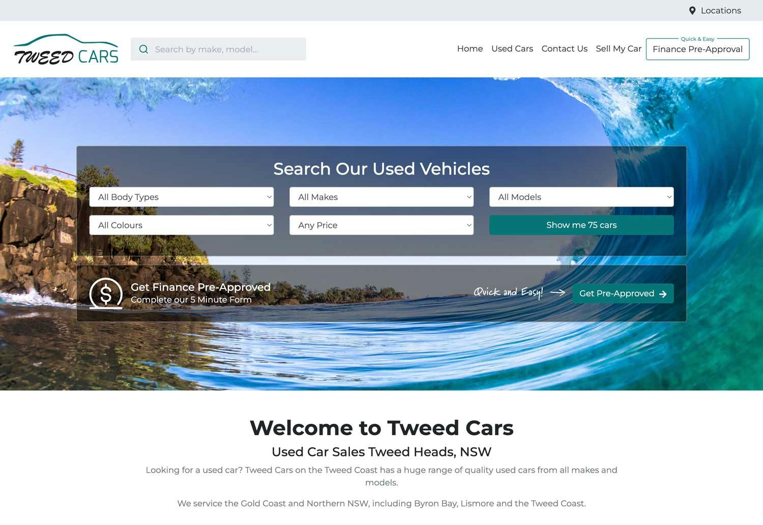 A screen shot of the Tweed Cars website