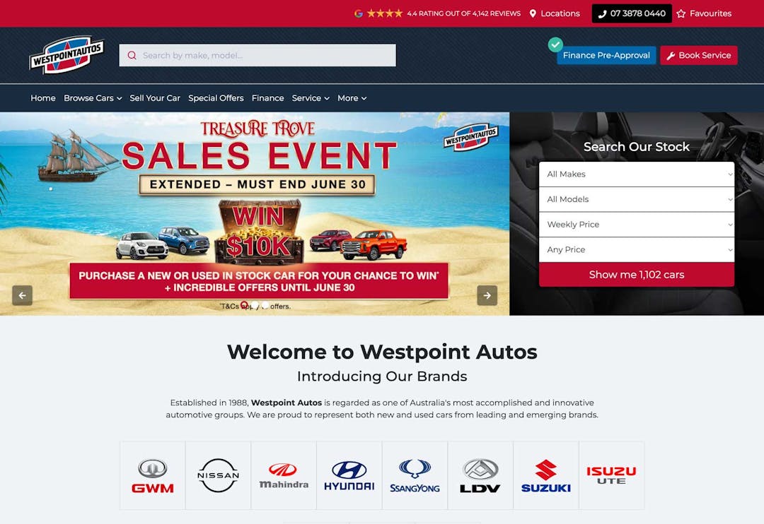 A screen shot of the Westpoint Autos website